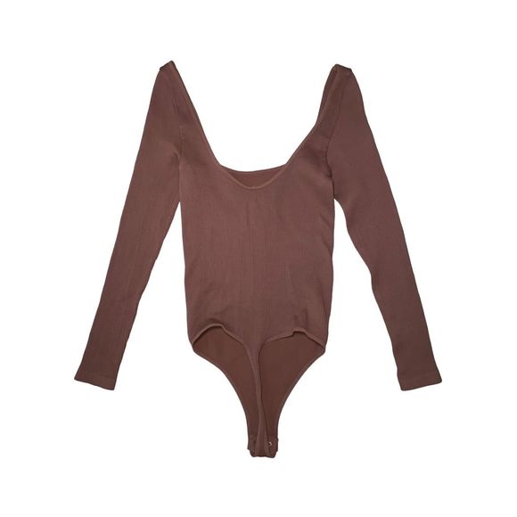 Free People Movement Meg Seamless V-Neck Long-Sleeve Bodysuit in Ash/Brown - Picture 7 of 12